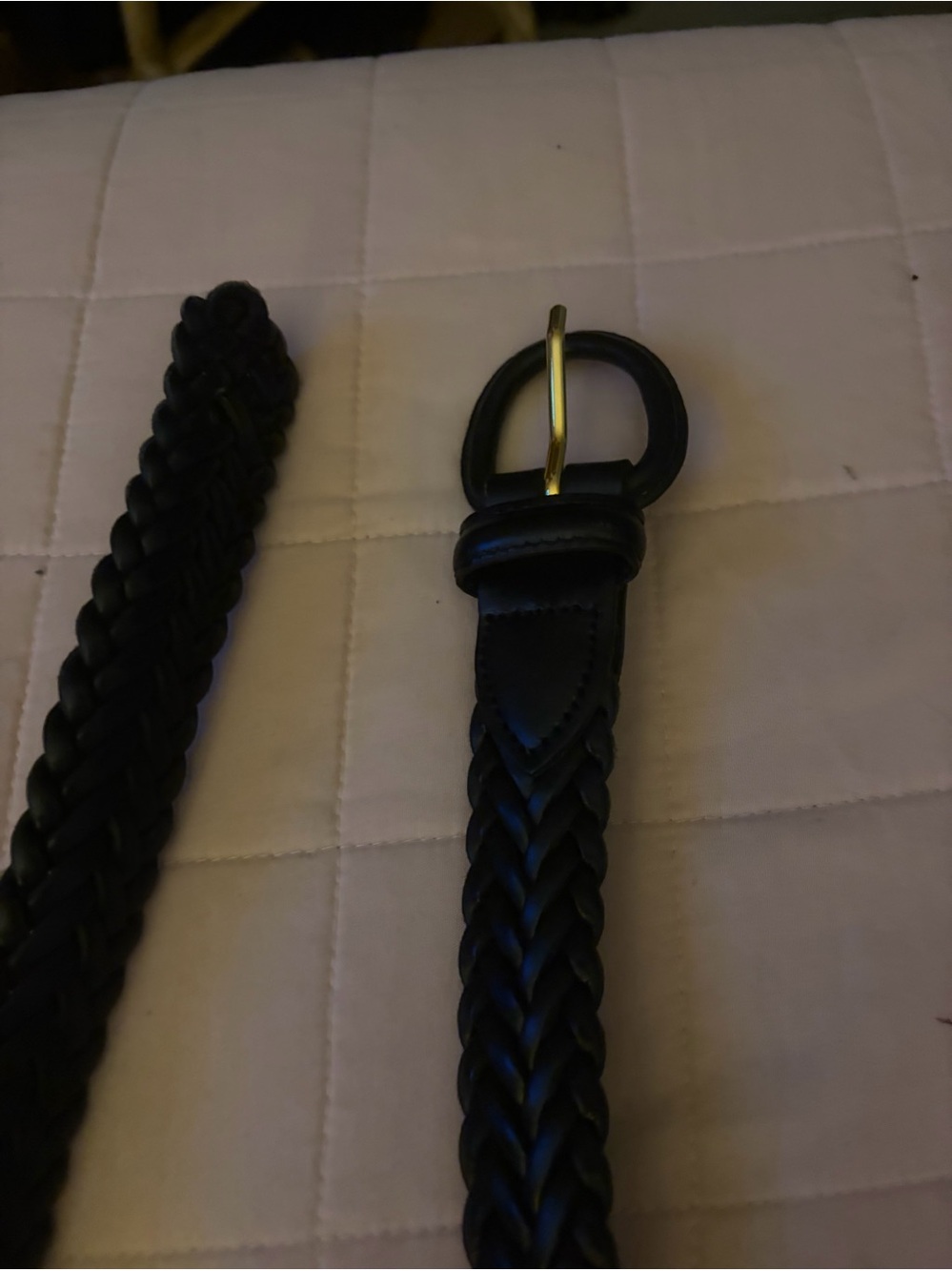 Vintage Black Braided Leather Belt with Brass Buckle Sz 38